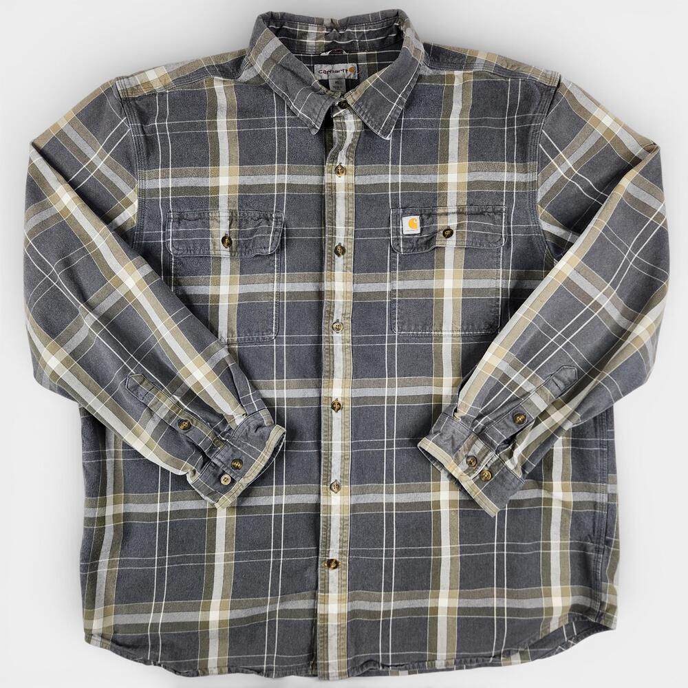 Carhartt Hubbard Plaid Flannel Shirt Mens XL Gray Green Original Fit 102815 013